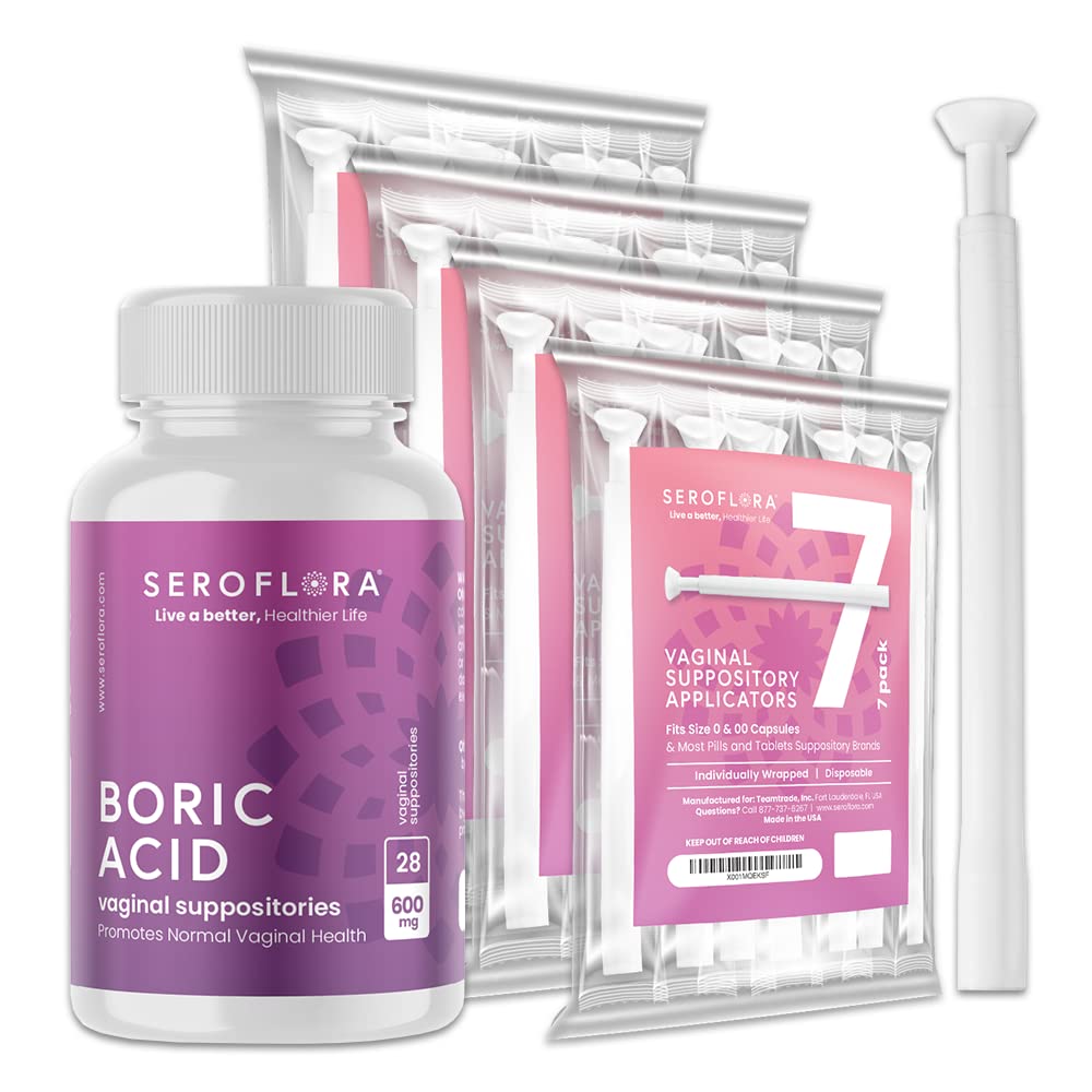 Seroflora Boric Acid 600mg Feminine Capsules, Feminine pH Support, Intimate Freshness for Women, Fast-Dissolving Capsules (30 Count) with Applicators (28 Count) - Maple Wellness Supplements