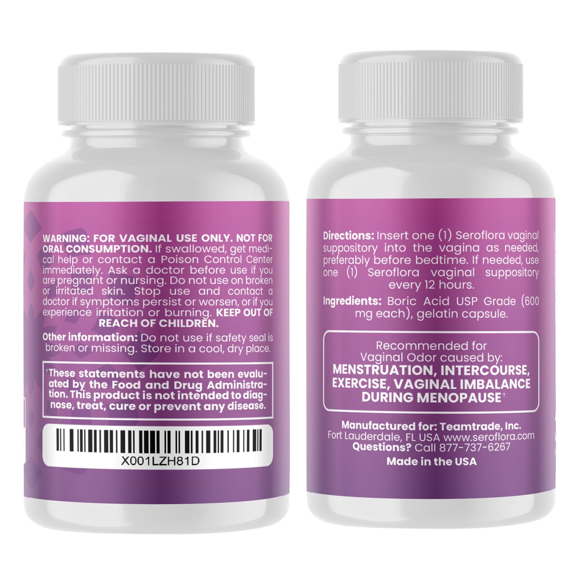 Seroflora Boric Acid 600mg Feminine Capsules, Feminine pH Support, Intimate Freshness for Women, Fast-Dissolving Capsules (60 Count) - Maple Wellness Supplements