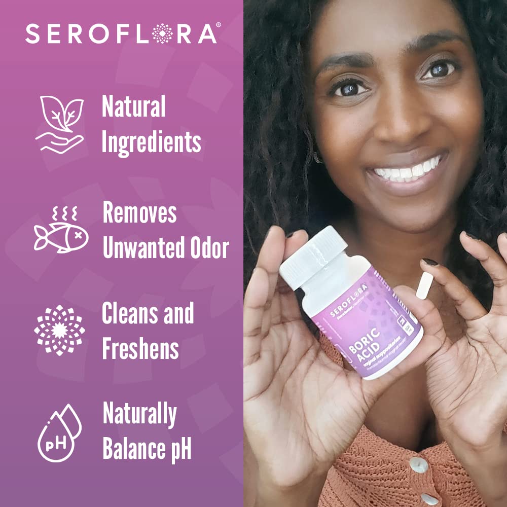 Seroflora Boric Acid 600mg Feminine Capsules, Feminine pH Support, Intimate Freshness for Women, Fast-Dissolving Capsules (60 Count) - Maple Wellness Supplements