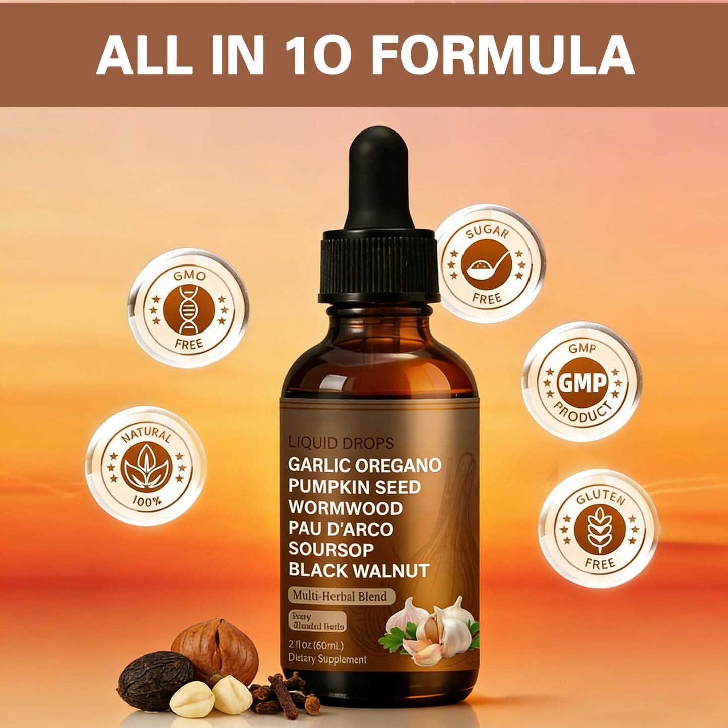 SERSANVE Natural Black Walnut Wormwood Gut Cleanse | Black Walnut Clove Drops with Pumpkin Seed, PAU D’Arco, Soursop, Garlic and Oregano | Vegan, Alcohol-Free Formula for Digestion Support, 2 fl oz - Maple Wellness Supplements