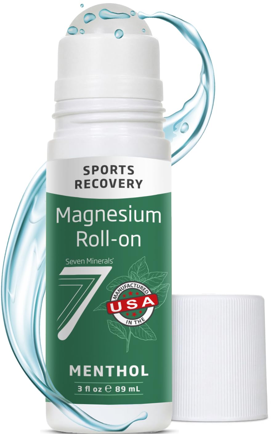 Seven Minerals Magnesium Roll On Stick with Menthol for Pain Relief - Cooling Magnesium Oil for Sports Recovery, Sore Muscles, Backache - Fast Acting - All Natural Alternative, 3 Fl Oz - Maple Wellness Supplements