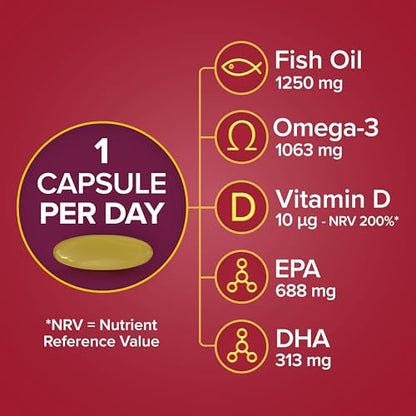 Seven Seas Omega-3 Fish Oil, Max Strength, Omega 3 + Vitamin D For Whole Body Health - Maple Wellness Supplements