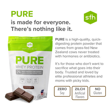 SFH Pure Whey Protein Powder (Chocolate) Best Tasting 100% Grass Fed Whey - Maple Wellness Supplements