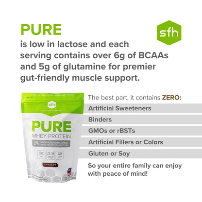 SFH Pure Whey Protein Powder (Chocolate) Best Tasting 100% Grass Fed Whey - Maple Wellness Supplements