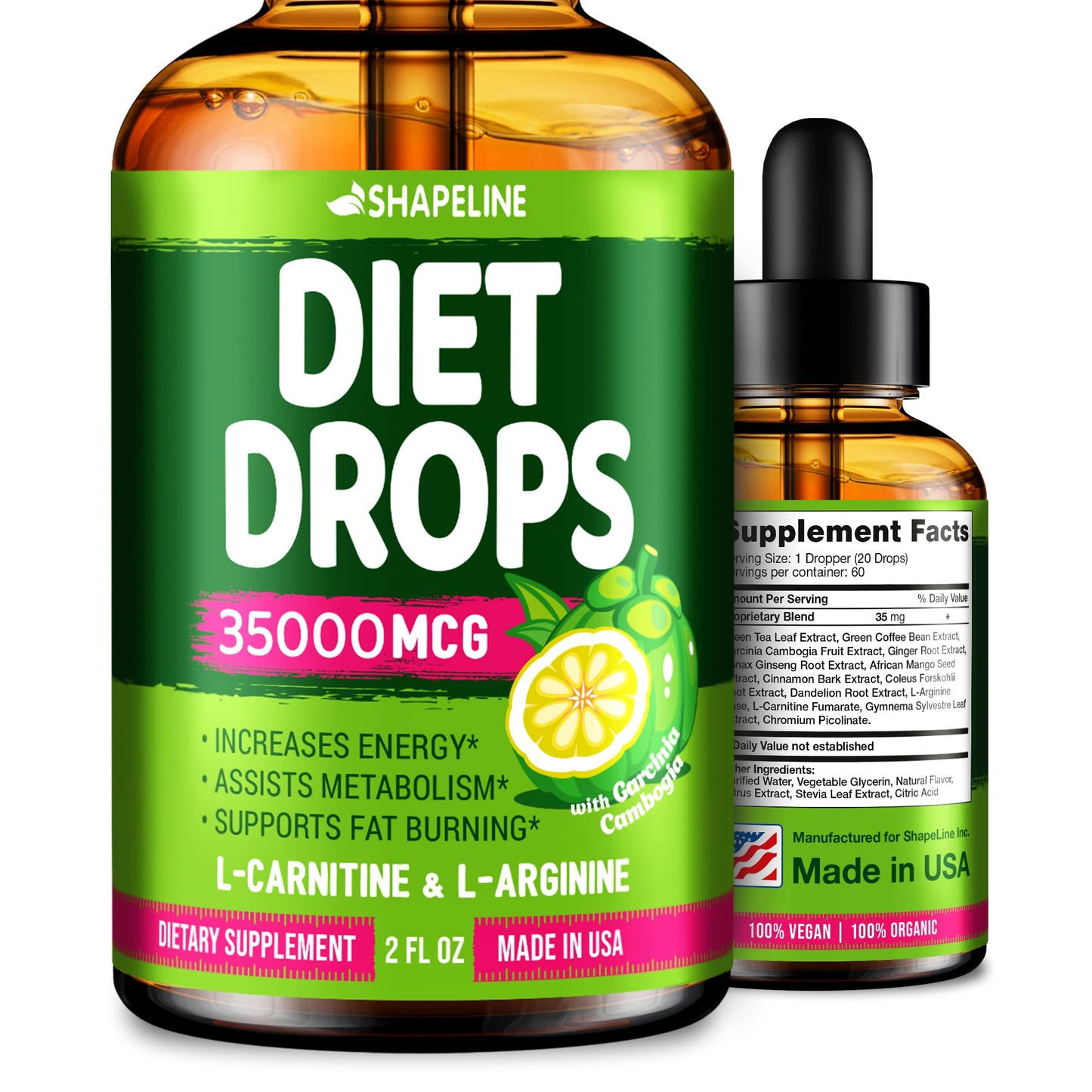 SHAPELINE Weight Loss Drops - Diet Drops 1 Fl Oz & 2 Fl Oz - Made in The USA - Appetite - Maple Wellness Supplements