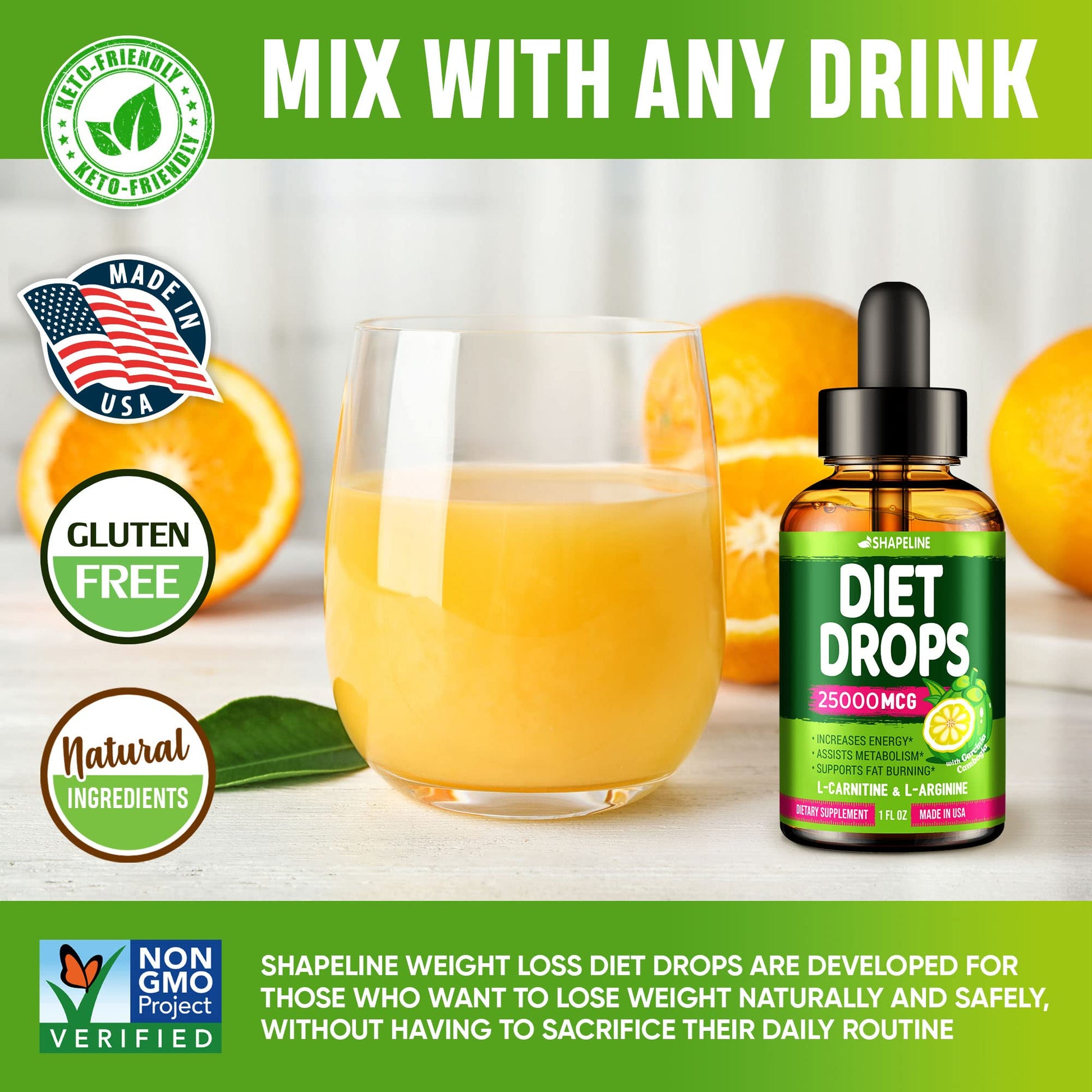 SHAPELINE Weight Loss Drops - Diet Drops 1 Fl Oz & 2 Fl Oz - Made in The USA - Appetite - Maple Wellness Supplements