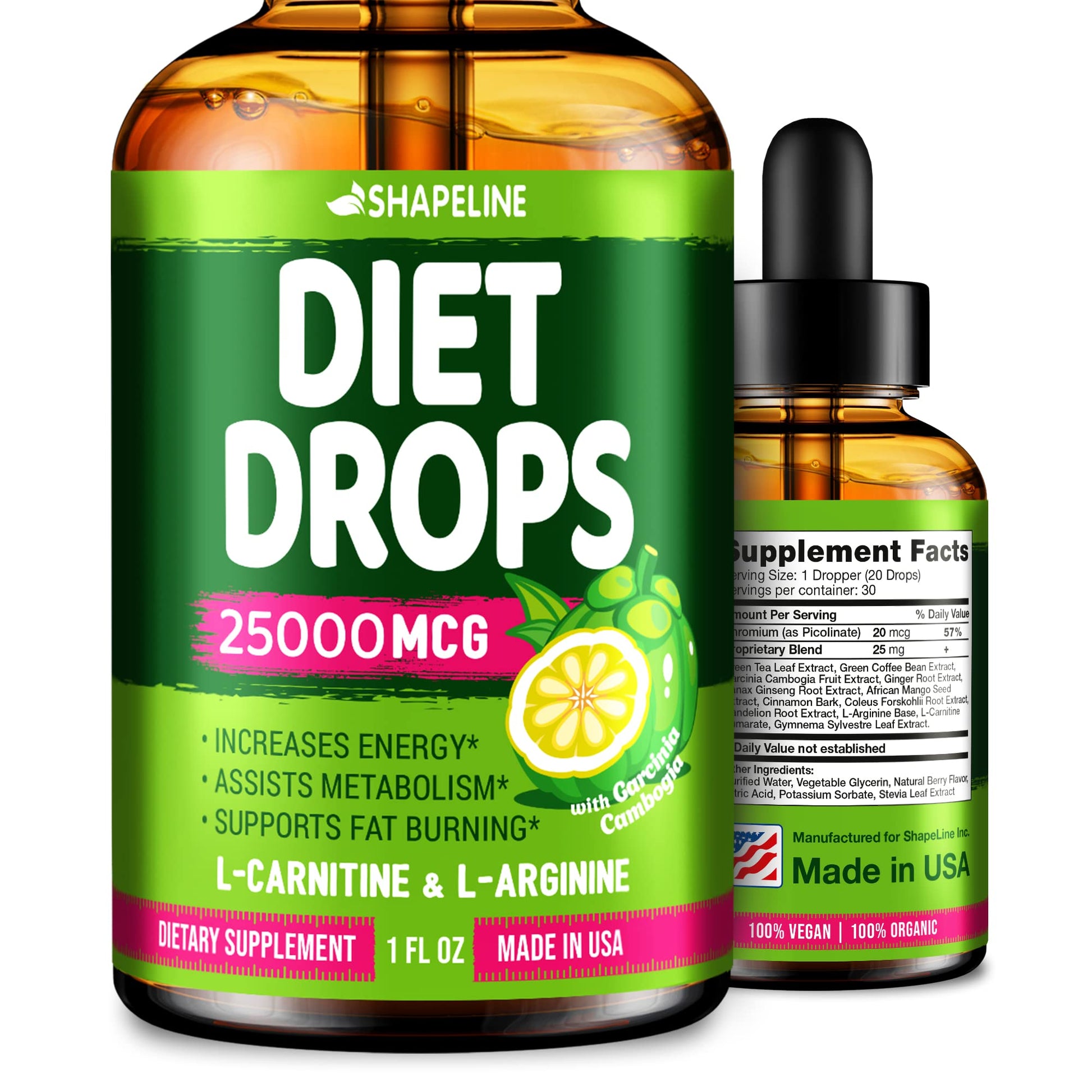 SHAPELINE Weight Loss Drops - Diet Drops 1 Fl Oz & 2 Fl Oz - Made in The USA - Appetite - Maple Wellness Supplements