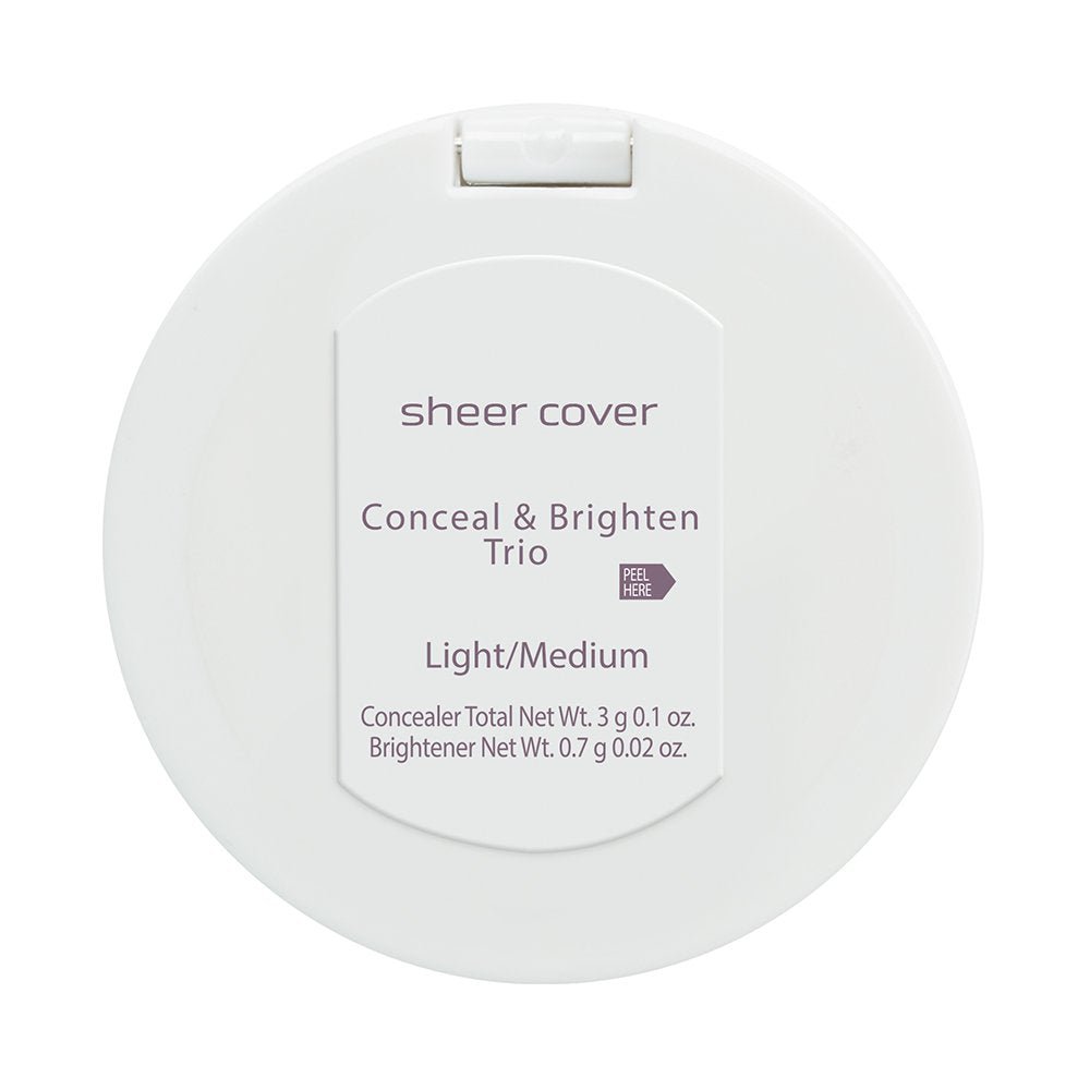 Sheer Cover Studio – Conceal and Brighten Highlight Trio – Two-Toned Concealers – Shimmering Highlighter – Light/Medium Shade – With FREE Concealer Brush – 3 Grams - Maple Wellness Supplements