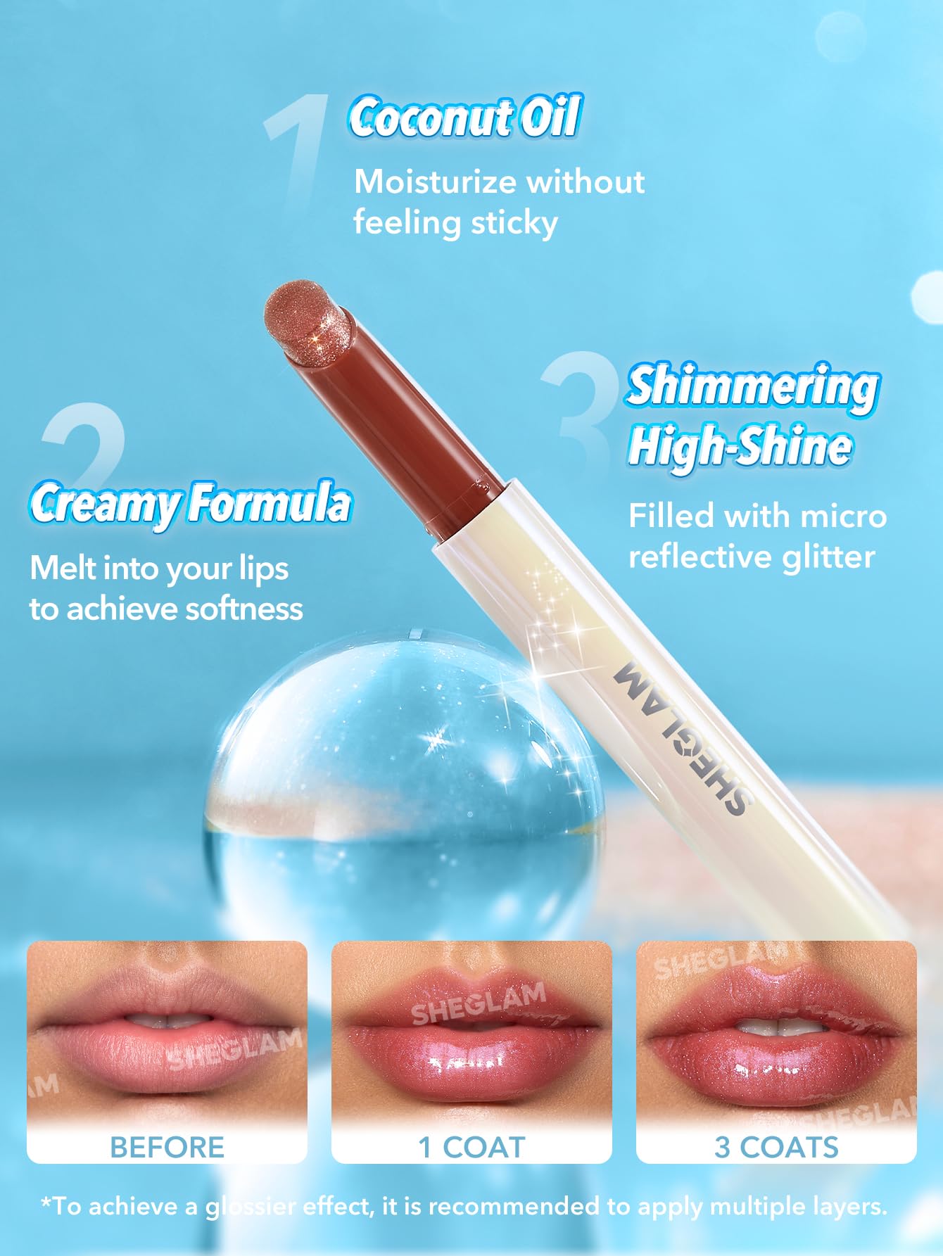 SHEGLAM Pout-Perfect Moisturizing Solid Lip Gloss Shimmer Lip Plumper - Violet Fizz - Maple Wellness Supplements
