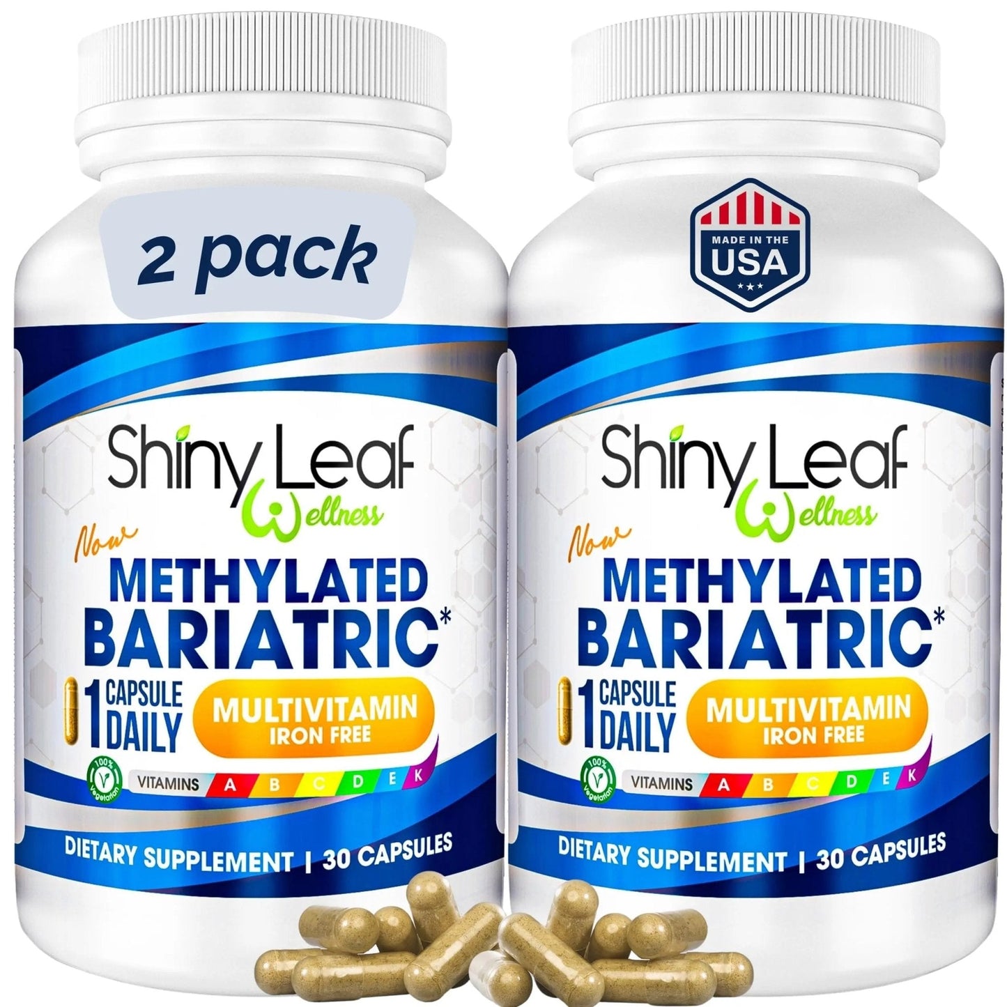 Shiny Leaf Methylated Bariatric Multivitamin Without Iron – Vitamins for Gastric Bypass & Sleeve, 1 Daily Capsule W Methylated Folate - Maple Wellness Supplements