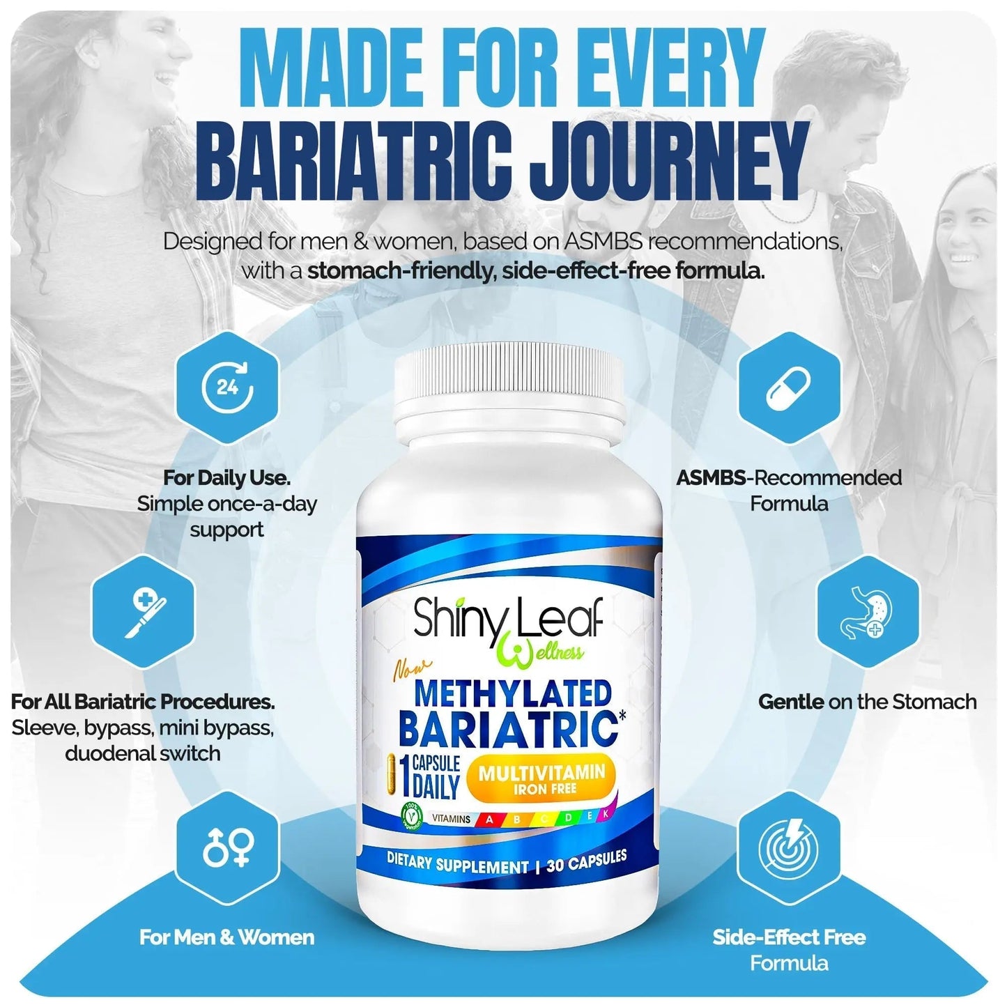 Shiny Leaf Methylated Bariatric Multivitamin Without Iron – Vitamins for Gastric Bypass & Sleeve, 1 Daily Capsule W Methylated Folate - Maple Wellness Supplements