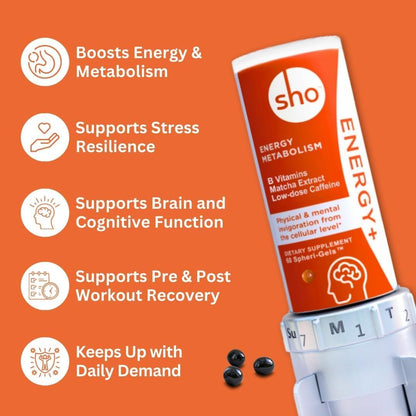 SHO Vegan Energy+ Focus Supplement Kit- Matcha Green Tea Extract, Methylated B Complex, Vitamin B and Caffeine Natural Energy Booster Without Crash, Jitters for Men and Women - 60 Pills Refill Bottle - Maple Wellness Supplements