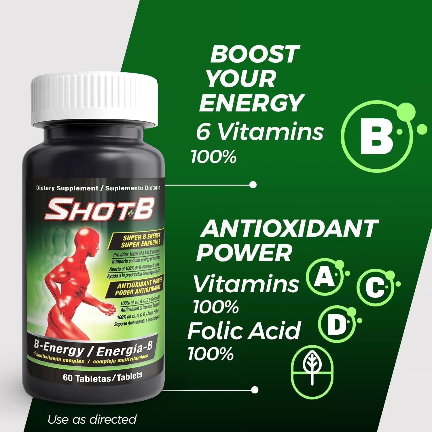 Shot B Multivitamin Complex, B-Energy, Vitamin B Complex with Antioxidant Support, B Complex Vitamins with A, C, D, E & Folic Acid - Maple Wellness Supplements