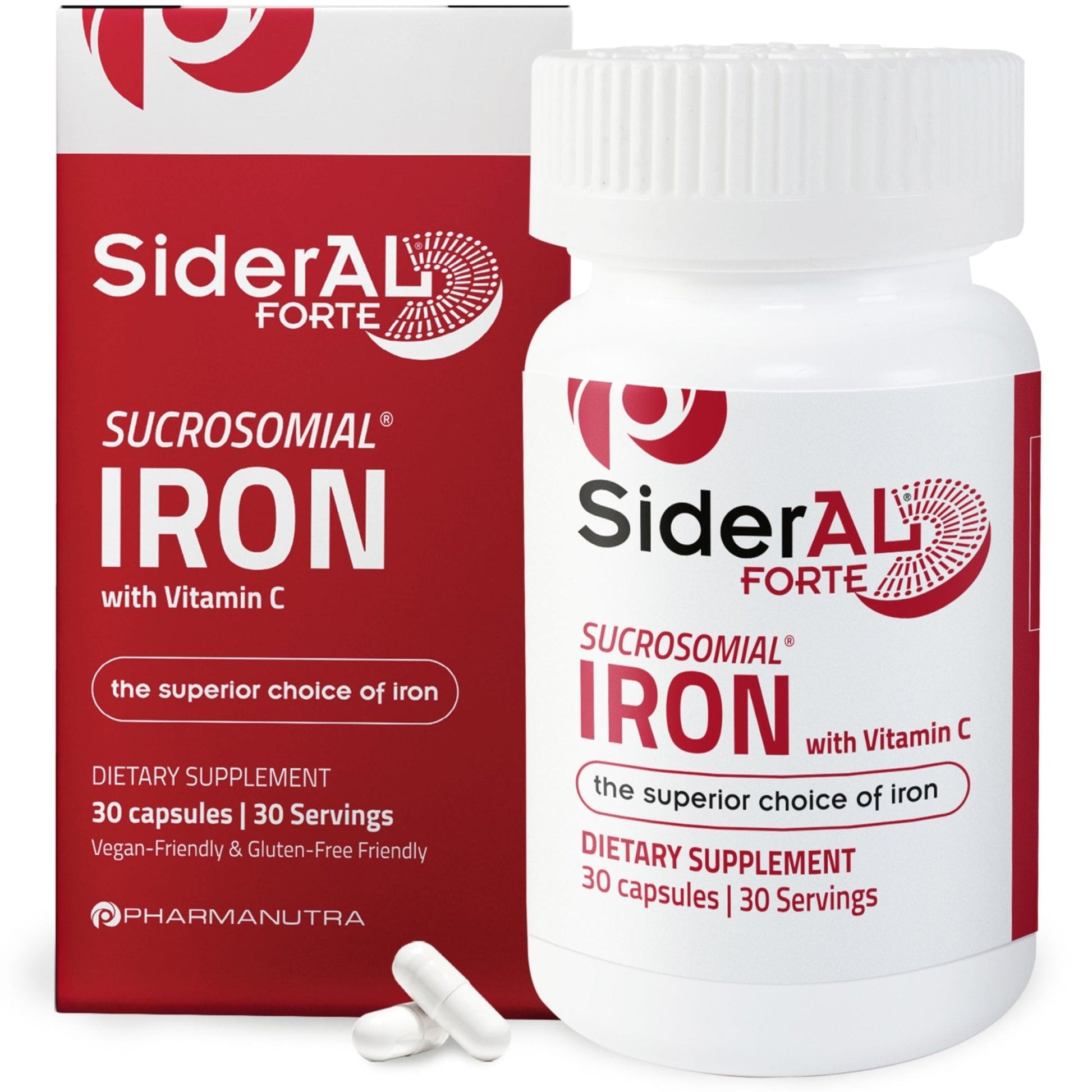 SiderAL Forte Iron Supplement Clinically Proven to Increase Levels Without Side Effects | Sucrosomial High Absorption Gentle Iron Pills for Women and Men | Vitamin C | Anemia & Energy Support | 30 ct - Maple Wellness Supplements