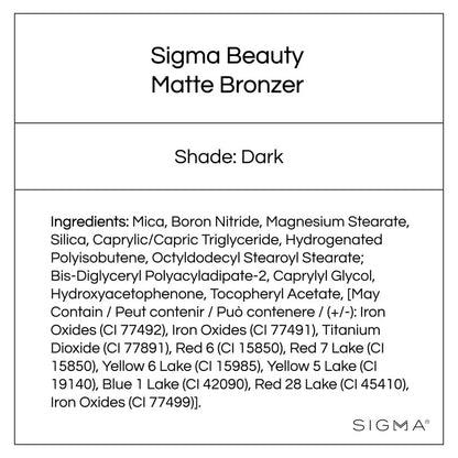 Sigma Beauty Matte Bronzer - Longwear Light Bronzer Powder with Matte Finish for Face - Achieving a Natural, Sun Kissed Glow (Dark) - Maple Wellness Supplements