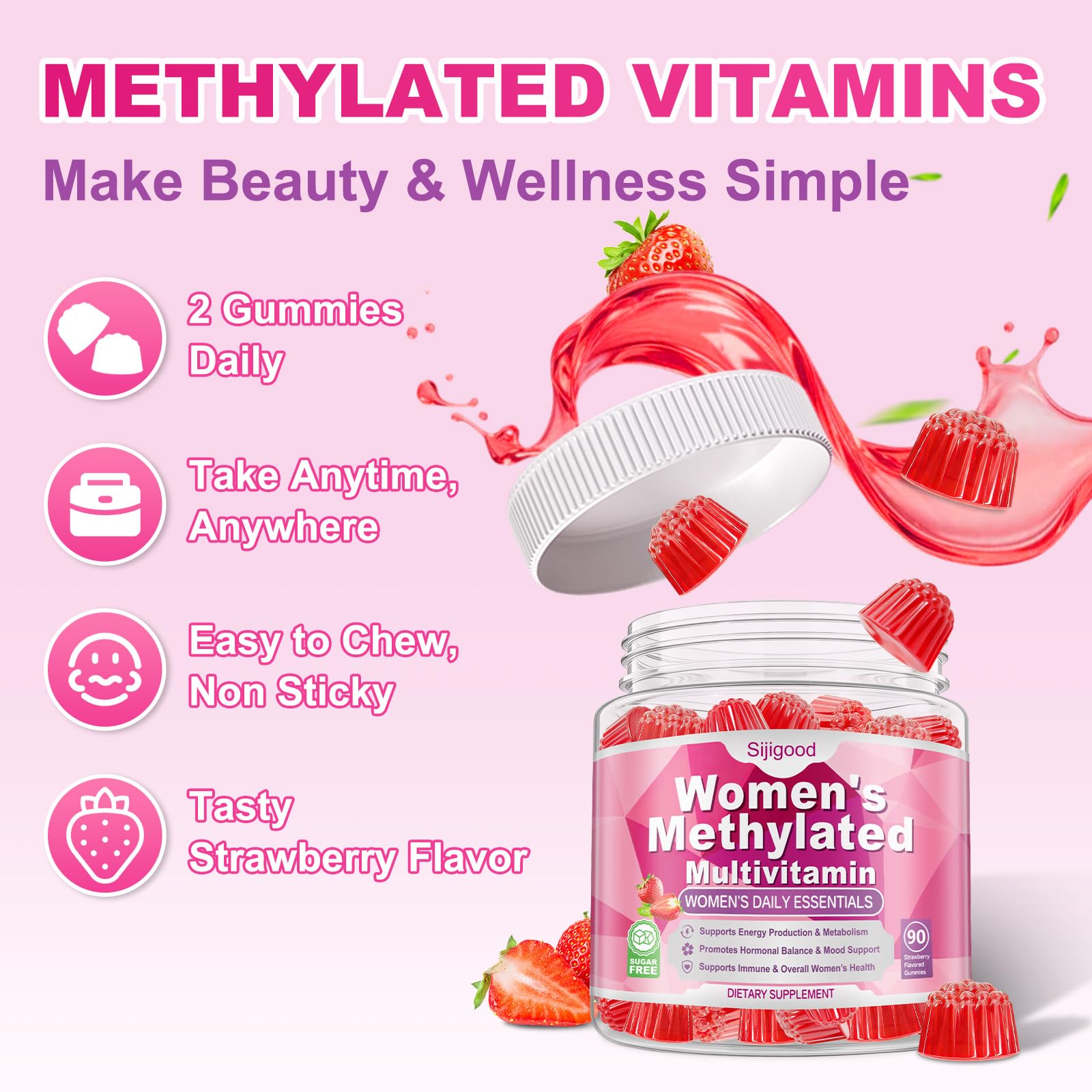Sijigood 90 Count | Methylated Multivitamin Gummies for Women – Womens Multivitamin Gummies with B Complex, Minerals, CoQ10, Myo-Inositol for Energy, Hormone Balance & Immune Support Sugar Free - Maple Wellness Supplements