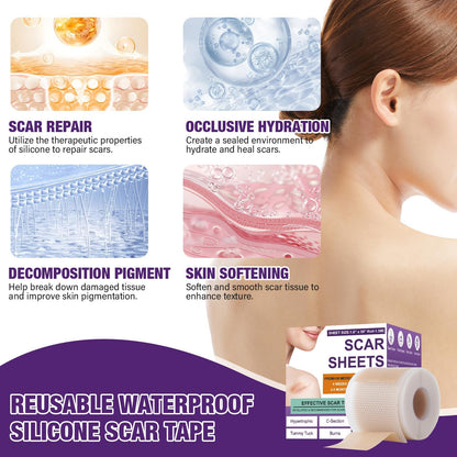 Silicone Scar Sheets,Silicone Scar Tape,Silicone Scar Removal Strips for Surgical,C-Section,Tummy Tuck,Keloid Scars - Maple Wellness Supplements