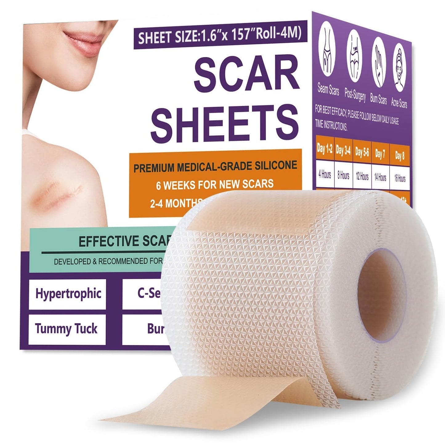 Silicone Scar Sheets,Silicone Scar Tape,Silicone Scar Removal Strips for Surgical,C-Section,Tummy Tuck,Keloid Scars - Maple Wellness Supplements