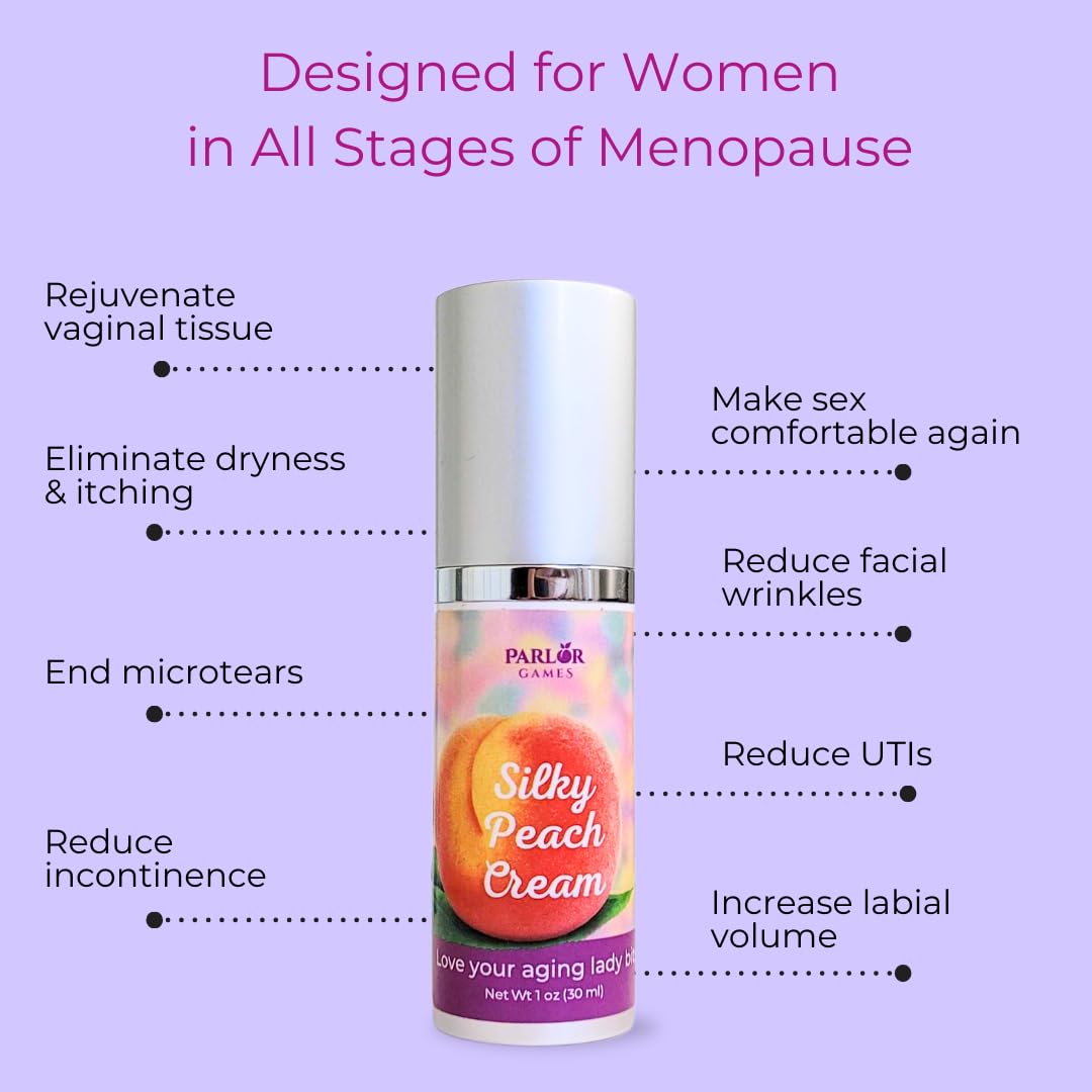 Silky Peach Cream by Parlor Games – Bioidentical Estriol Cream for Women – Menopause Relief for Vaginal Dryness & Vulva Itch – 30ml Bottle (2 Month Supply) - Maple Wellness Supplements