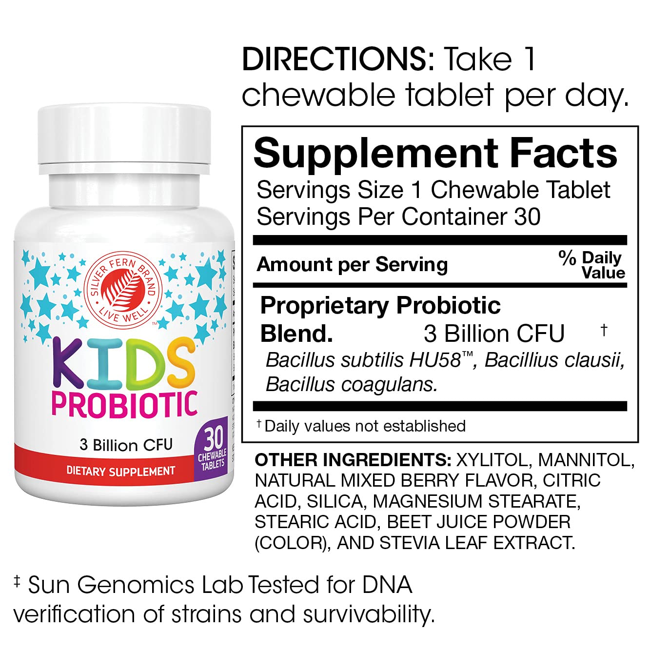 Silver Fern Brand Family Probiotics - Ultimate Adult Probiotic (1 Bottle = 60 Capsules) Plus Ultimate Children's Probiotic for Kids (1 Bottle = 30 Chewables) - Gut Health & Microbiome Support - Maple Wellness Supplements