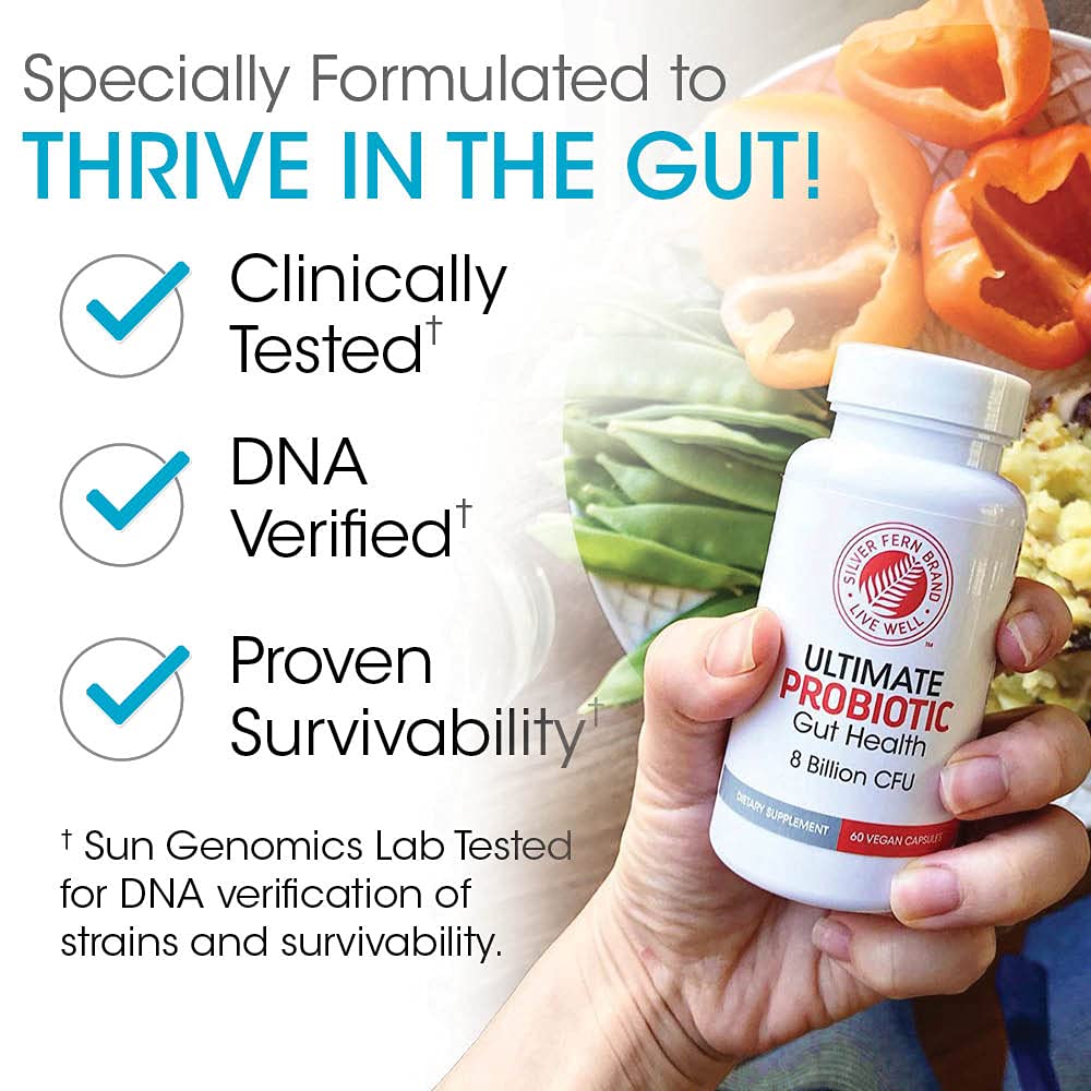 Silver Fern Brand Family Probiotics - Ultimate Adult Probiotic (1 Bottle = 60 Capsules) Plus Ultimate Children's Probiotic for Kids (1 Bottle = 30 Chewables) - Gut Health & Microbiome Support - Maple Wellness Supplements