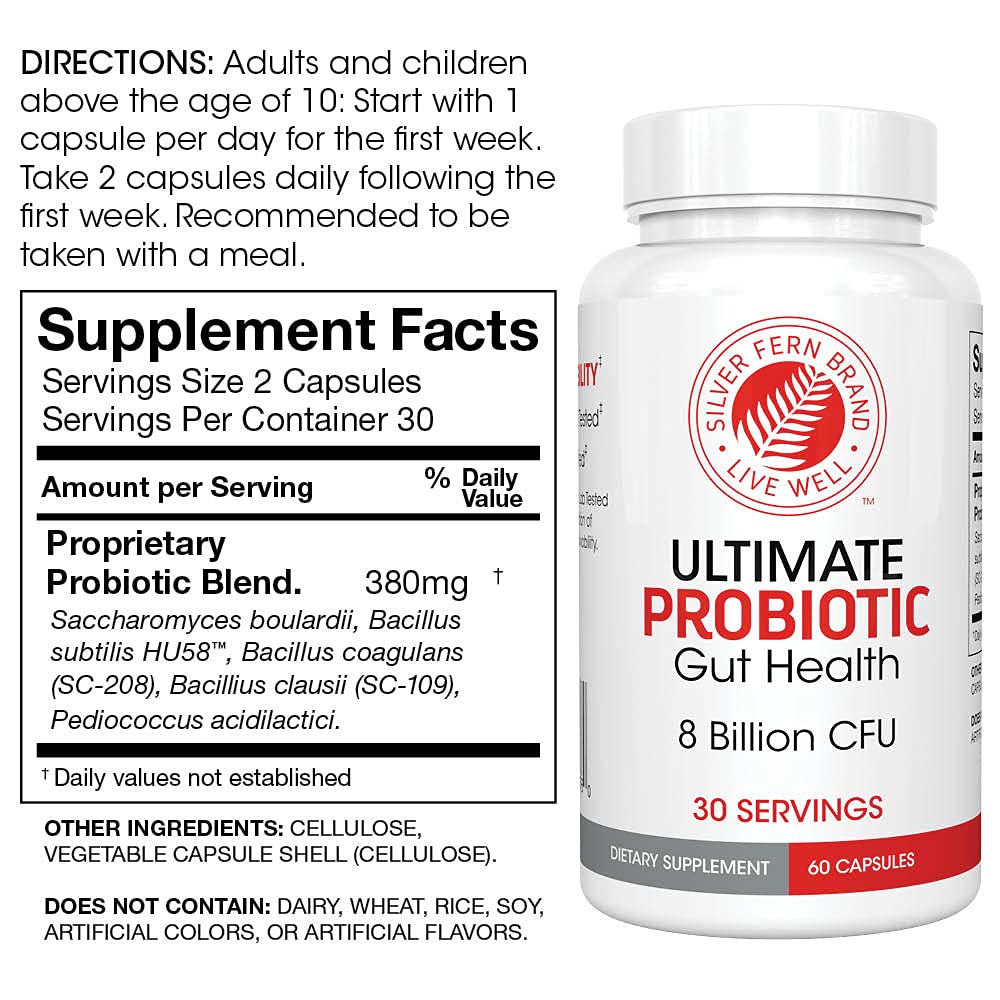 Silver Fern Brand Family Probiotics - Ultimate Adult Probiotic (1 Bottle = 60 Capsules) Plus Ultimate Children's Probiotic for Kids (1 Bottle = 30 Chewables) - Gut Health & Microbiome Support - Maple Wellness Supplements