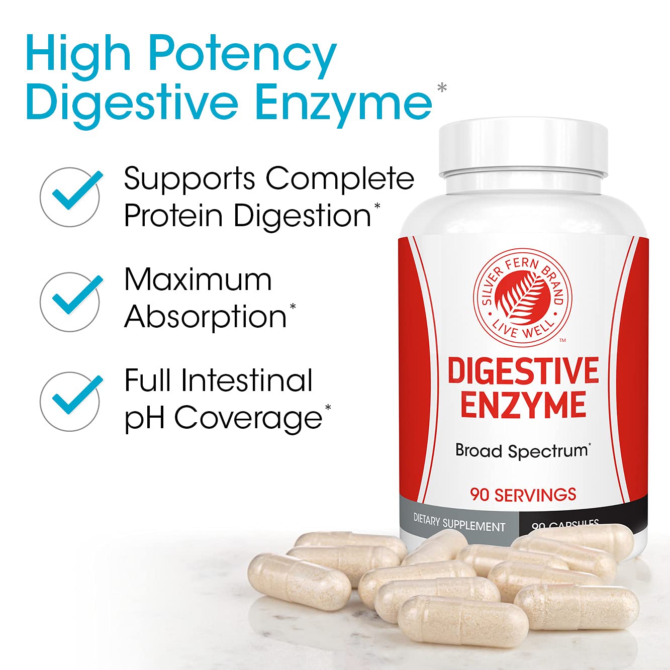 Silver Fern Brand Ultimate High Potency Digestive Enzyme Supplement - 2 Bottles - 100% Intestinal Coverage - Digestive Comfort - Maple Wellness Supplements