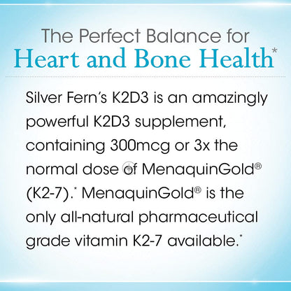 Silver Fern Vitamin K2-D3 Supplement Brand - Natural, Non-Synthetic - K2-7 as Menaquinone-7 (MK-7) - D3 as cholecalciferol - Bone, Heart & Energy Support (1 Bottle - 30 Capsules - 30 Servings) - Maple Wellness Supplements