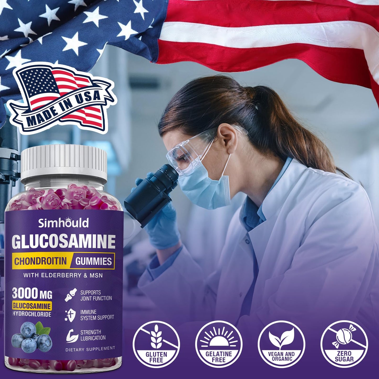 Simhould 2 Packs Glucosamine Chondroitin Gummies - 3000MG Extra Strength Joint Support Supplement with MSM & Elderberry, Flexibility, Antioxidant Immune Support - Maple Wellness Supplements