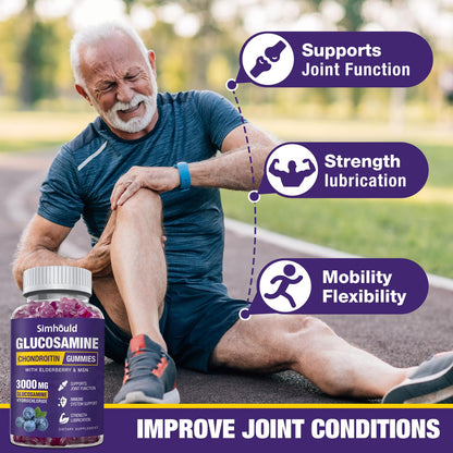 Simhould 2 Packs Glucosamine Chondroitin Gummies - 3000MG Extra Strength Joint Support Supplement with MSM & Elderberry, Flexibility, Antioxidant Immune Support - Maple Wellness Supplements