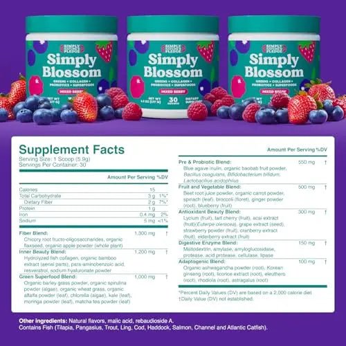 Simply Blossom Nutrition - Daily Greens & Superfood Powder + Collagen + Probiotics for Women's Digestive Health & Bloating Relief. Help Your Health Bloom - 2 Month Supply - Maple Wellness Supplements