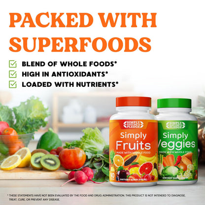 Simply Nature's Pledge - Packed with Over 40 Different Fruits & Vegetables - Made with Whole Food Superfoods - with High Beta Carotene – 100% Soy Free - 90 Count (Pack of 2) - Maple Wellness Supplements