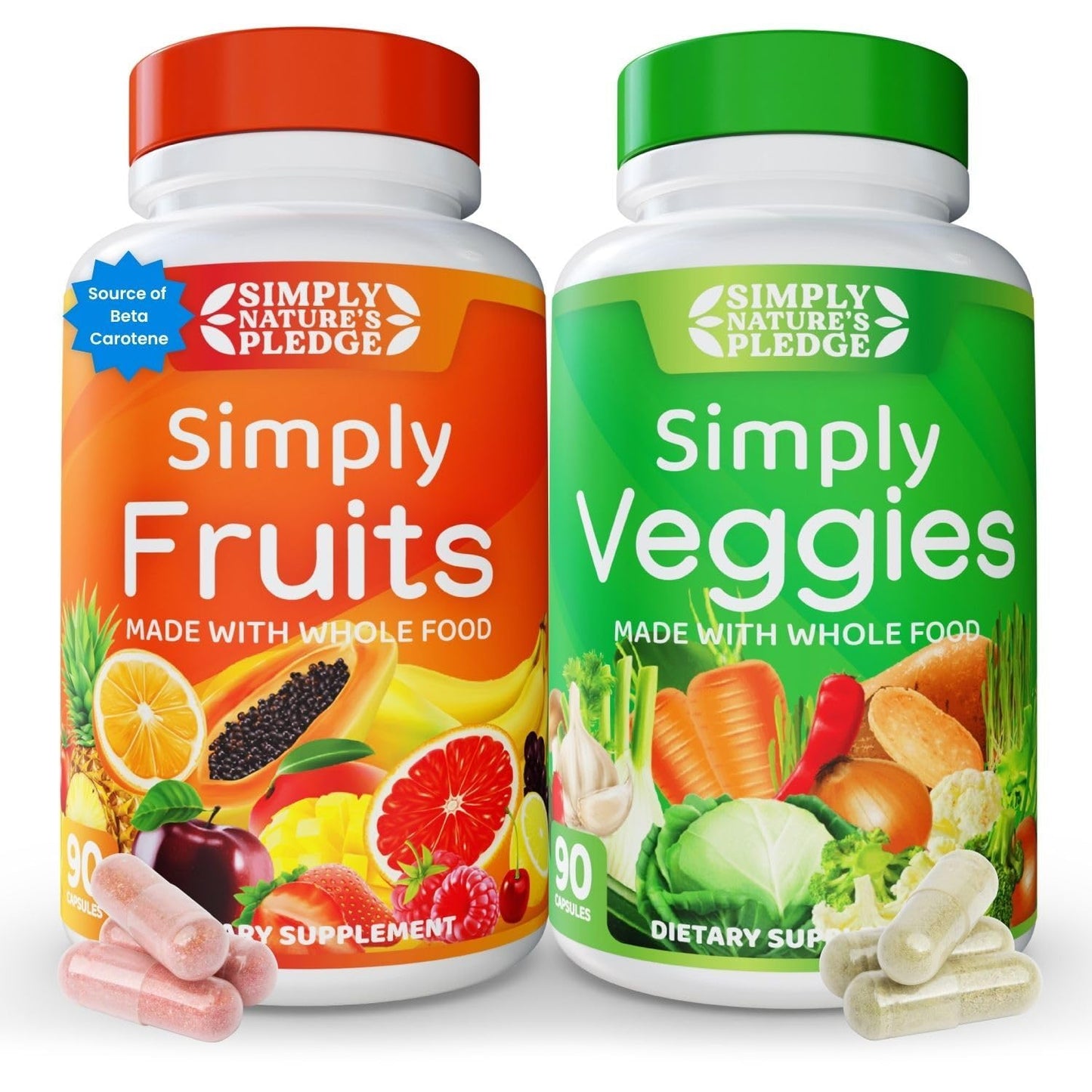 Simply Nature's Pledge - Packed with Over 40 Different Fruits & Vegetables - Made with Whole Food Superfoods - with High Beta Carotene – 100% Soy Free - 90 Count (Pack of 2) - Maple Wellness Supplements
