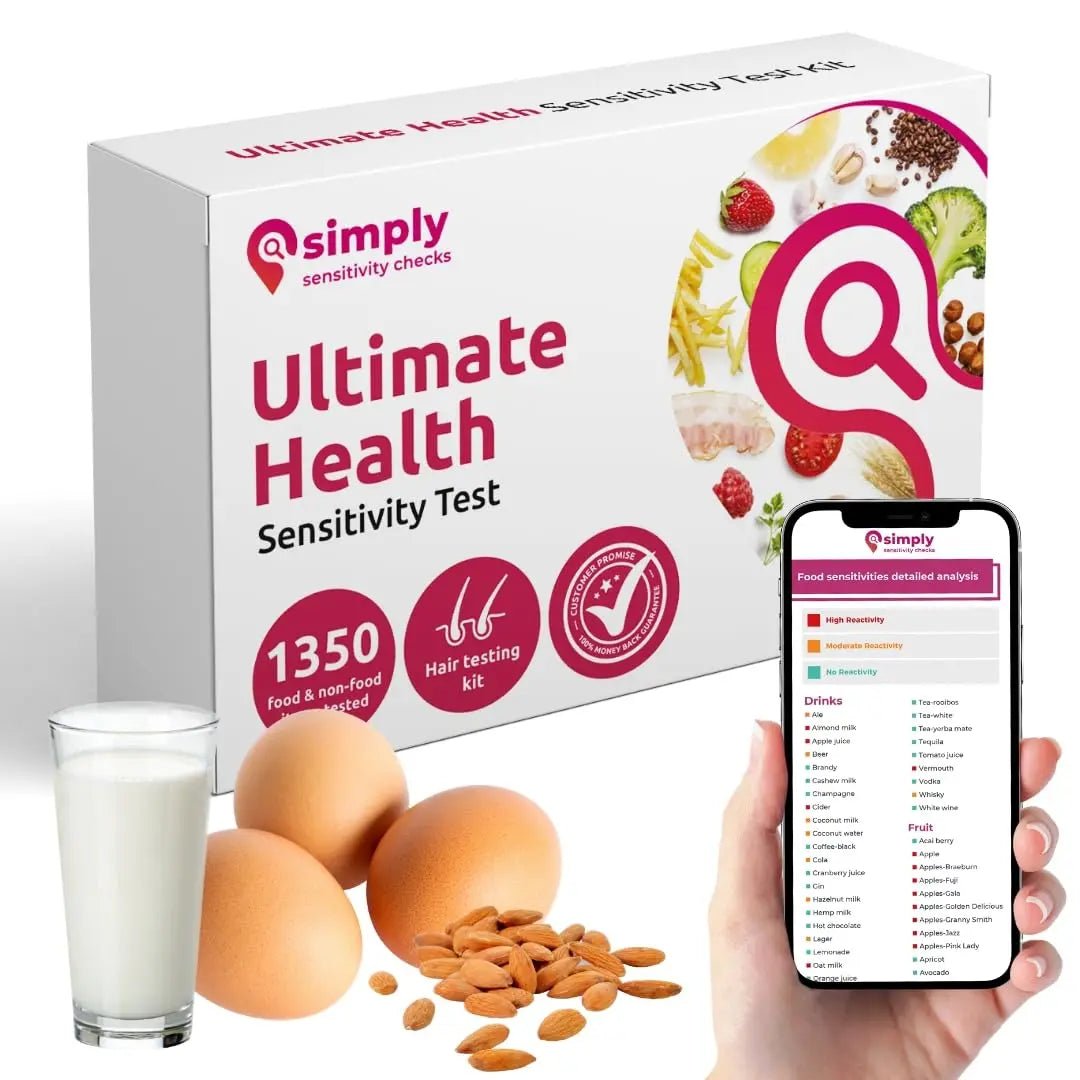 Simply Sensitivity Checks 1350+ Items Food Sensitivity Test Kit for Adults – Foods & Non-Foods, Including Lactose, Gluten, Vitamins, Minerals, Gut Health & More – at-Home Food Intolerance Test Kit - Maple Wellness Supplements