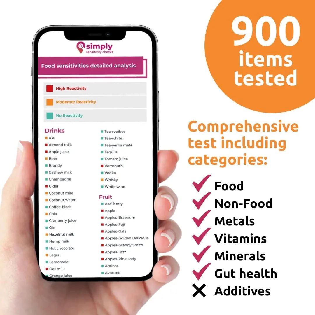 Simply Sensitivity Checks 900+ Items Food Sensitivity Test Kit for Adults – Foods & Non-Foods, Including Lactose, Gluten, Vitamins, Minerals, Gut Health & More – at-Home Food Intolerance Test Kit - Maple Wellness Supplements