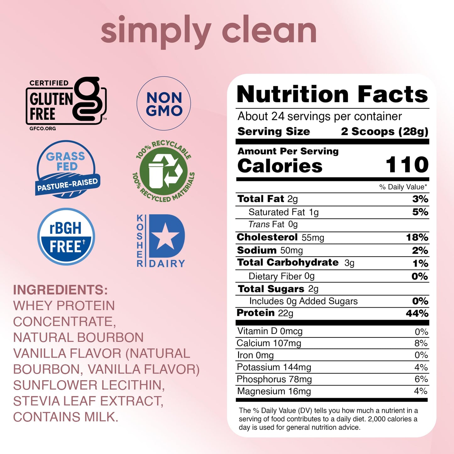 simply tera's Pure Whey Protein Powder - Grass Fed Vanilla Whey Protein Powder, Clean, Made Without Artificial Sweeteners, Non-GMO, Kosher, rBGH-Free, Soy-Free - 24 Oz - Maple Wellness Supplements
