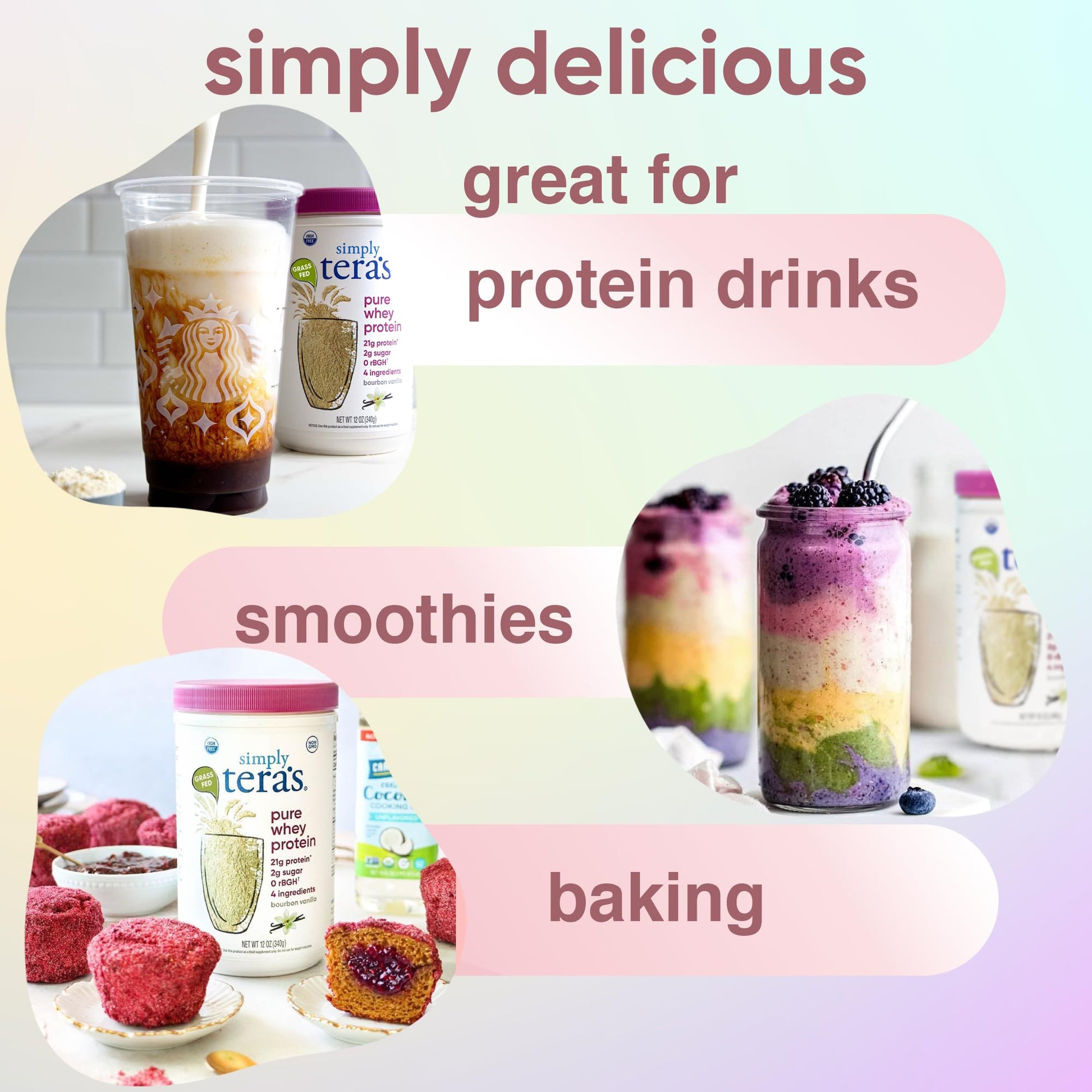 simply tera's Pure Whey Protein Powder - Grass Fed Vanilla Whey Protein Powder, Clean, Made Without Artificial Sweeteners, Non-GMO, Kosher, rBGH-Free, Soy-Free - 24 Oz - Maple Wellness Supplements
