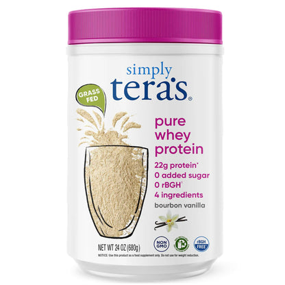 simply tera's Pure Whey Protein Powder - Grass Fed Vanilla Whey Protein Powder, Clean, Made Without Artificial Sweeteners, Non-GMO, Kosher, rBGH-Free, Soy-Free - 24 Oz - Maple Wellness Supplements