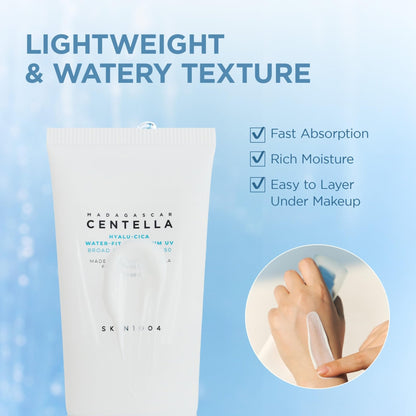 SKIN1004 Centella Hyalu-Cica Water-Fit Sun Serum UV, Korean Sunscreen SPF 50, Centella Sunscreen, Travel Essentials - Maple Wellness Supplements