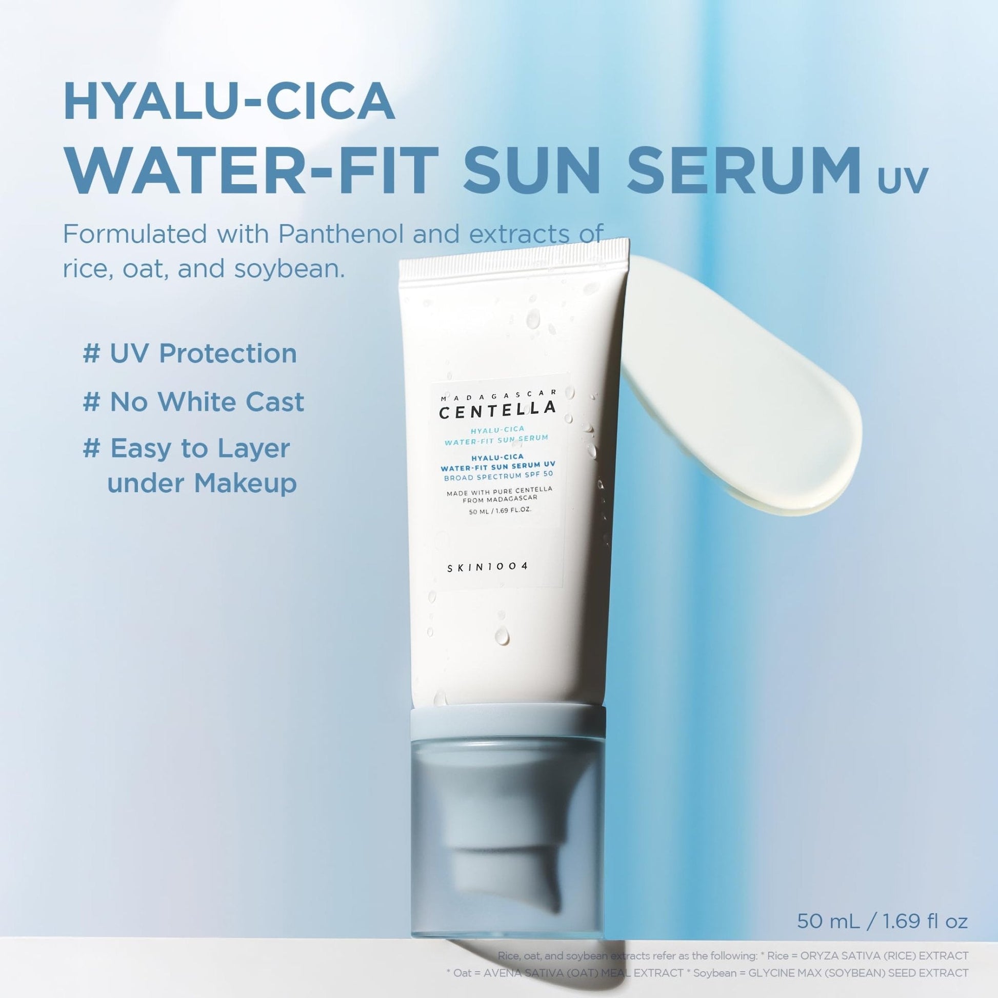 SKIN1004 Centella Hyalu-Cica Water-Fit Sun Serum UV, Korean Sunscreen SPF 50, Centella Sunscreen, Travel Essentials - Maple Wellness Supplements