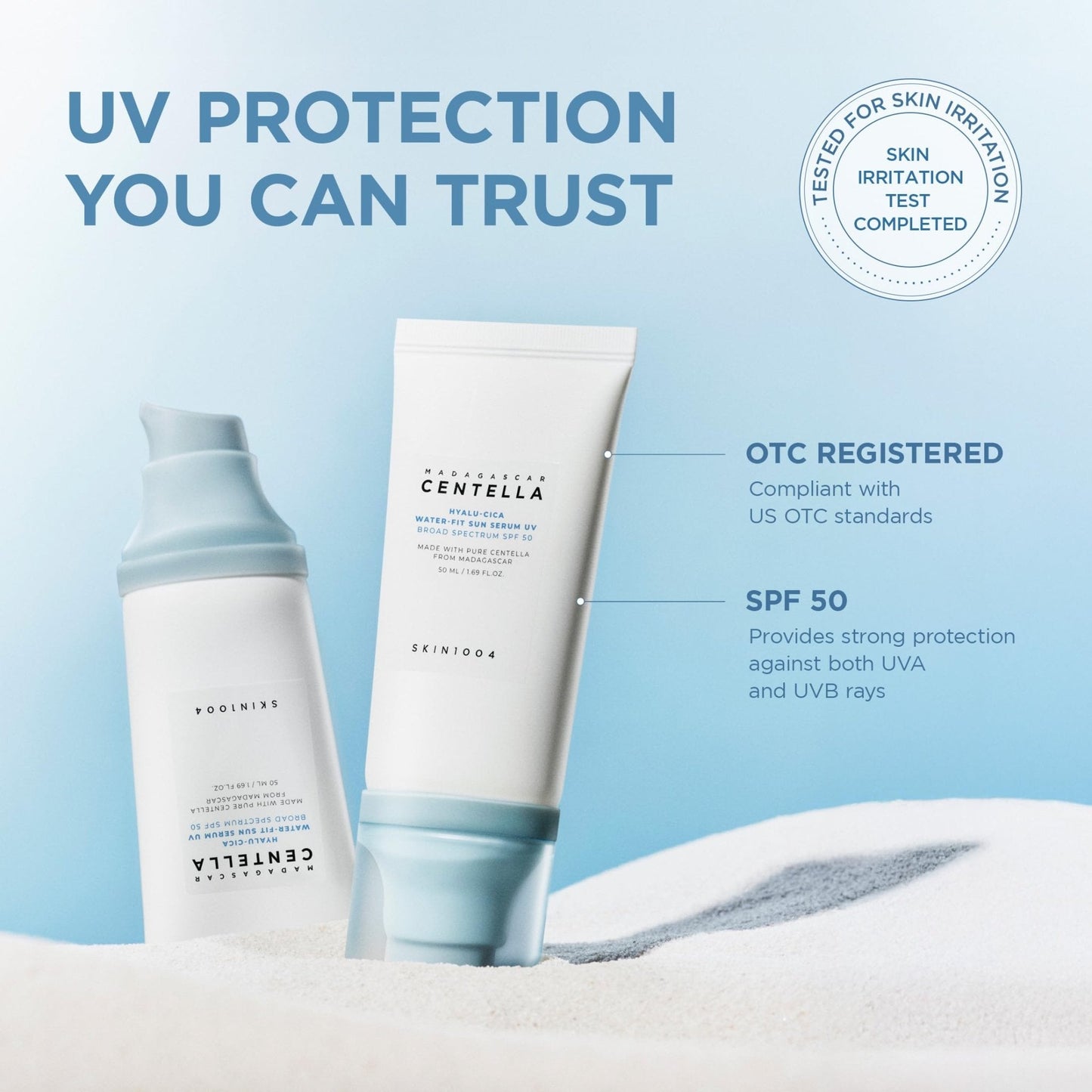 SKIN1004 Centella Hyalu-Cica Water-Fit Sun Serum UV, Korean Sunscreen SPF 50, Centella Sunscreen, Travel Essentials - Maple Wellness Supplements