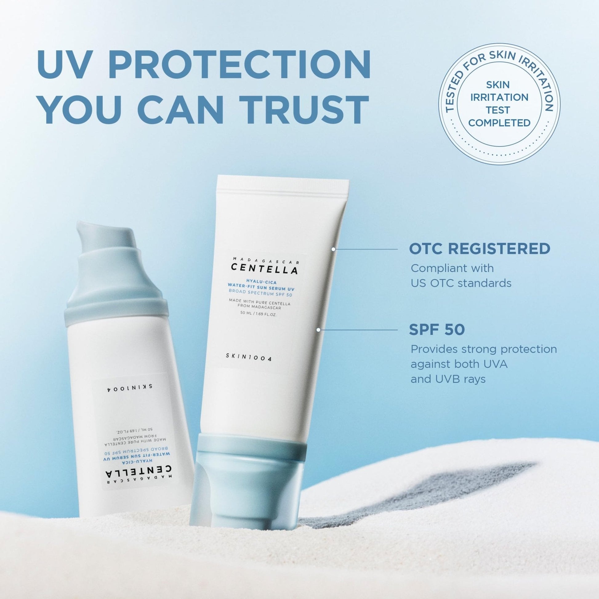 SKIN1004 Centella Hyalu-Cica Water-Fit Sun Serum UV, Korean Sunscreen SPF 50, Centella Sunscreen, Travel Essentials - Maple Wellness Supplements