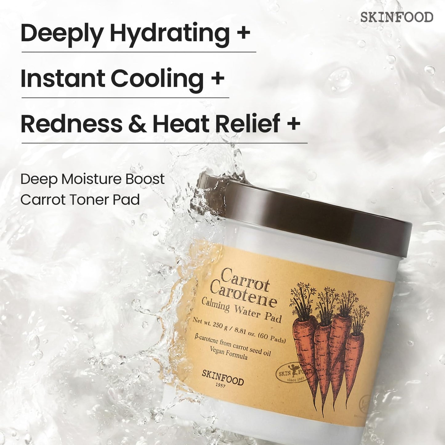 SKINFOOD Carrot Carotene Toner Pads, Hydrating & Soothing for Dry Skin, Instant Cooling, After Sun & Heat Care, Cotton Facial Toner Pads, Korean Skincare for Face (60 Counts) - Maple Wellness Supplements