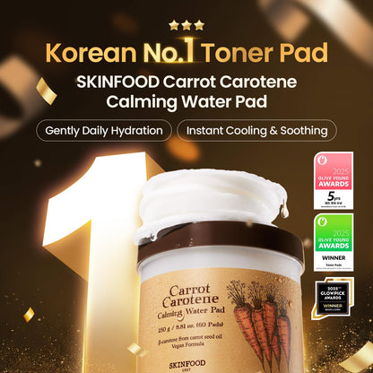 SKINFOOD Carrot Carotene Toner Pads, Hydrating & Soothing for Dry Skin, Instant Cooling, After Sun & Heat Care, Cotton Facial Toner Pads, Korean Skincare for Face (60 Counts) - Maple Wellness Supplements
