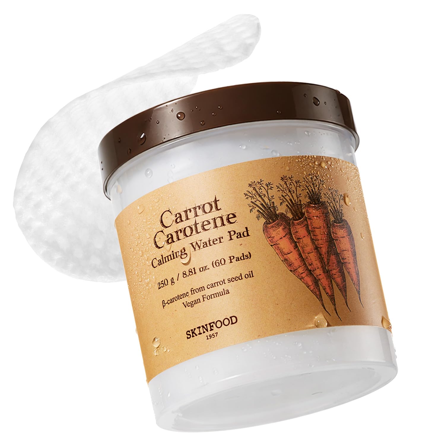 SKINFOOD Carrot Carotene Toner Pads, Hydrating & Soothing for Dry Skin, Instant Cooling, After Sun & Heat Care, Cotton Facial Toner Pads, Korean Skincare for Face (60 Counts) - Maple Wellness Supplements
