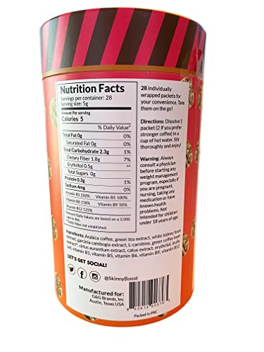 Skinny Boost Skinny Coffee- (Unflavored) Instant Sticks Made with Arabica Coffee, Garcinia - Maple Wellness Supplements