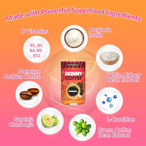 Skinny Boost Skinny Coffee- (Unflavored) Instant Sticks Made with Arabica Coffee, Garcinia - Maple Wellness Supplements