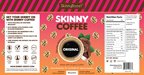 Skinny Boost Skinny Coffee- (Unflavored) Instant Sticks Made with Arabica Coffee, Garcinia - Maple Wellness Supplements