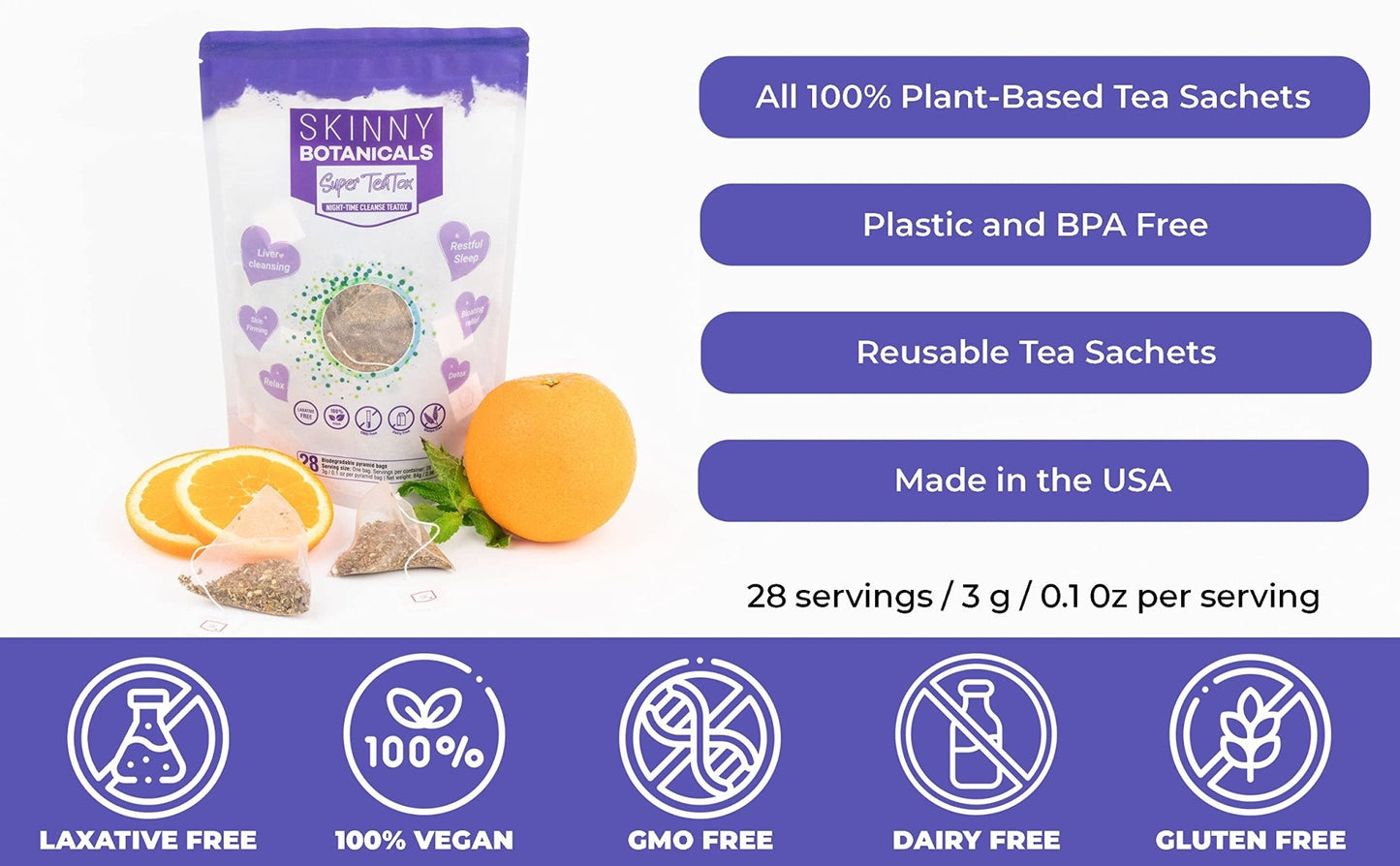 Skinny Botanicals Evening Detox Tea for Body Cleanse All Natural - Laxative-Free - Maple Wellness Supplements