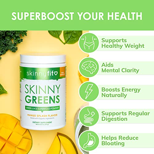SkinnyFit Mango Splash Skinny Greens, Green Juice Superfood Powder, Natural Energy - Maple Wellness Supplements
